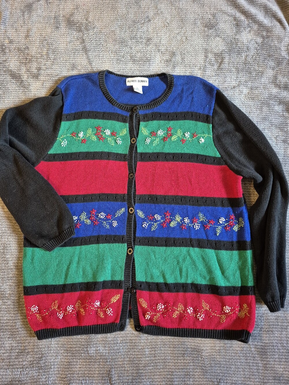 Alfred Dunner Ugly Christmas Cardigan Embroidered Beaded XL Grannycore Floral